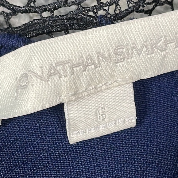 NWT Jonathan Simkhai Navy Blue Black Lace Fit Flare Dress Long Bell Sleeve Sz 6 - Picture 11 of 12